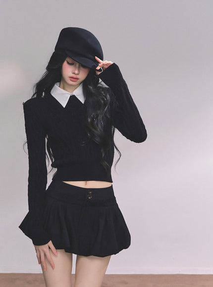 Preppy Layered Crop Knit - Black