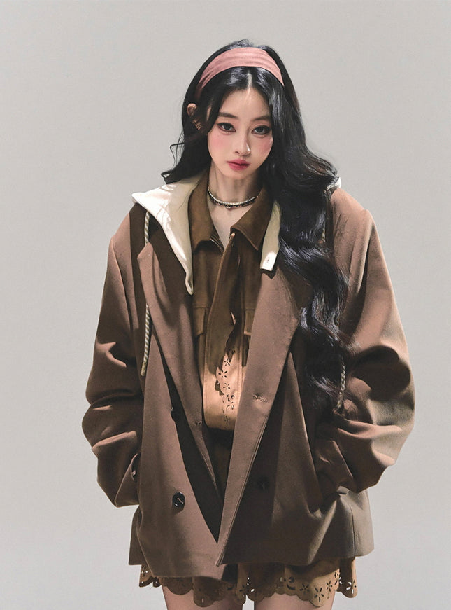 Urban Hooded Oversize Blazer - Brown