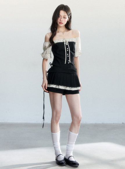 Midnight Coquette Pleated Set
