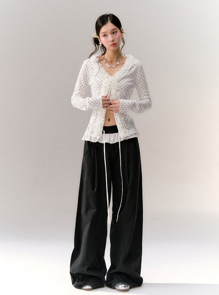 Ruffle Waist Wide Slacks