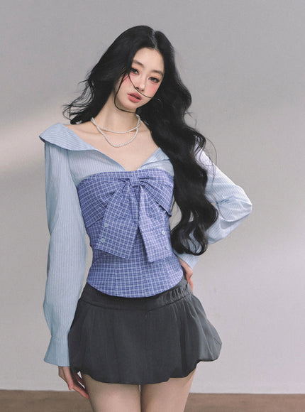 Bow Silhouette Blouse - Blue