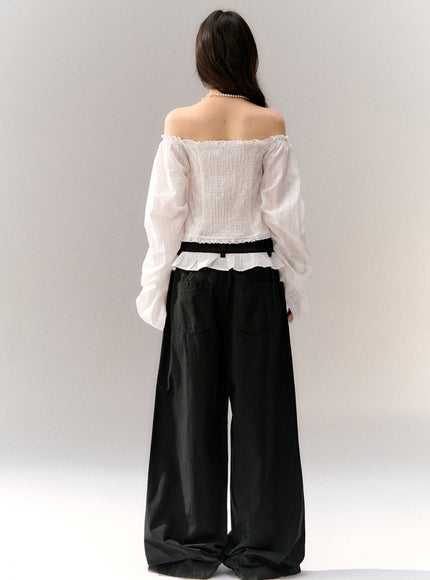 Ruffle Waist Wide Slacks