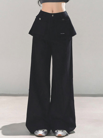 Utility Strap Wide-Leg Pants - Black