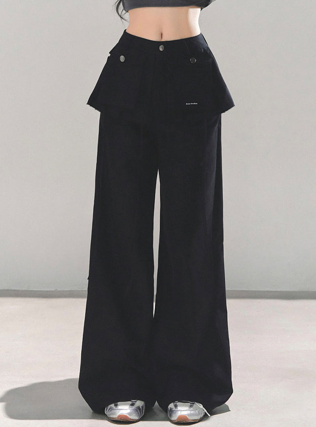 Utility Strap Wide-Leg Pants - Black