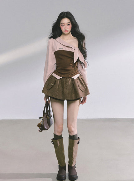 Sculpted Ribbon Top - Brown