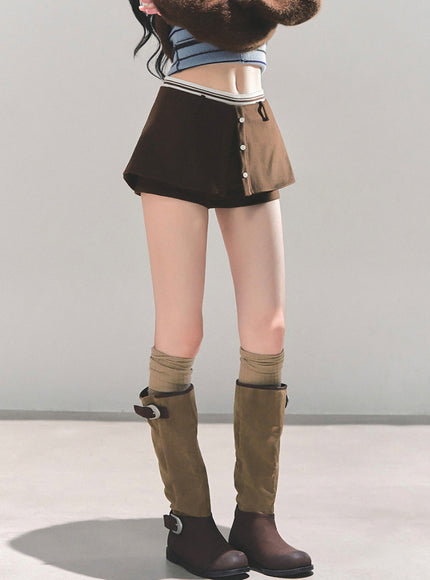 Layered Skort Shorts - Brown