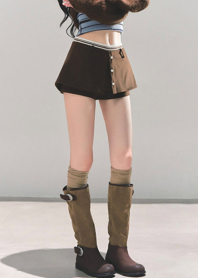 Layered Skort Shorts - Brown