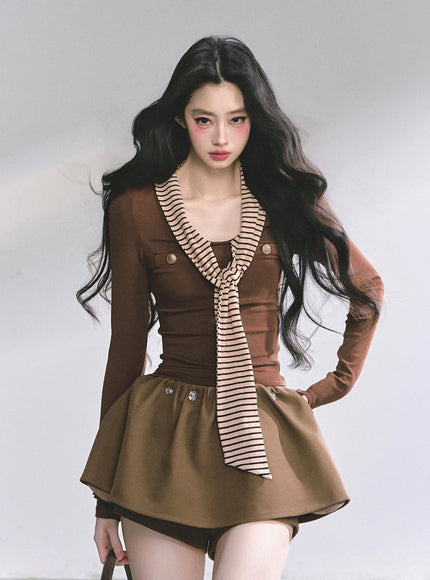 Marine Line Slim Top - Brown