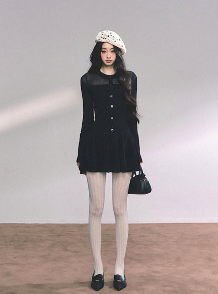 Black Veil Flare Knit Mini Dress