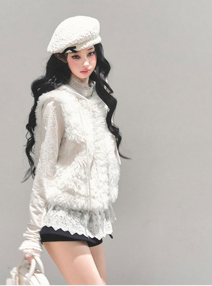 Ivory Fleece Charm Vest