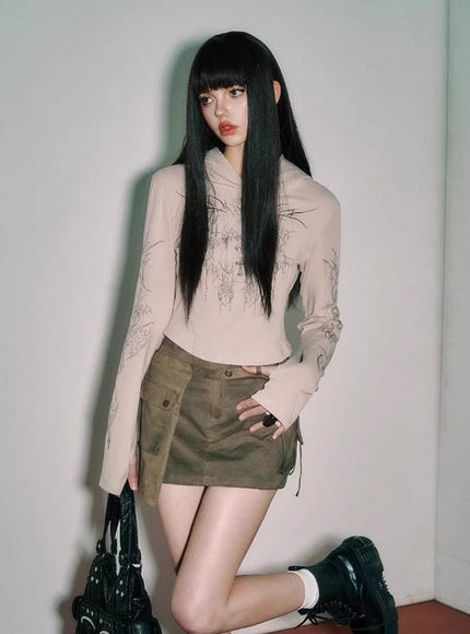 Olive Cargo Mini Skirt