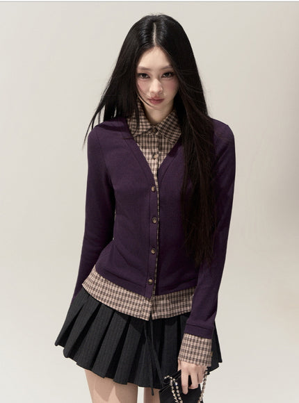 Lumi Check Layered Top - Purple
