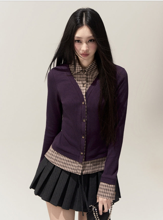 Lumi Check Layered Top - Purple