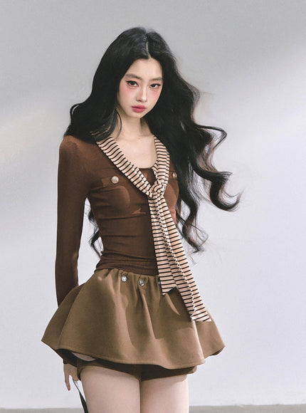 Marine Line Slim Top - Brown