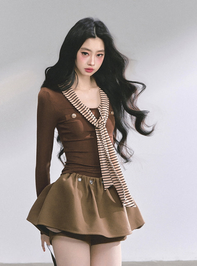 Marine Line Slim Top - Brown