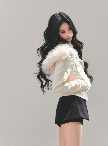 Urban Fur Accent Jacket - White
