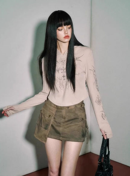 Olive Cargo Mini Skirt