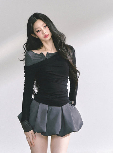 Off-Shoulder Slim Fit Top - Black