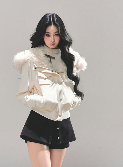 Urban Fur Accent Jacket - White