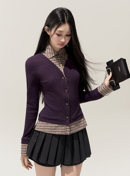 Lumi Check Layered Top - Purple