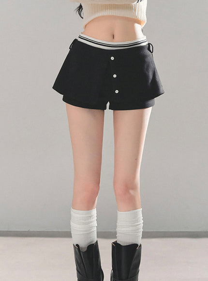 Layered Skort Shorts - Black