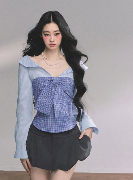 Bow Silhouette Blouse - Blue