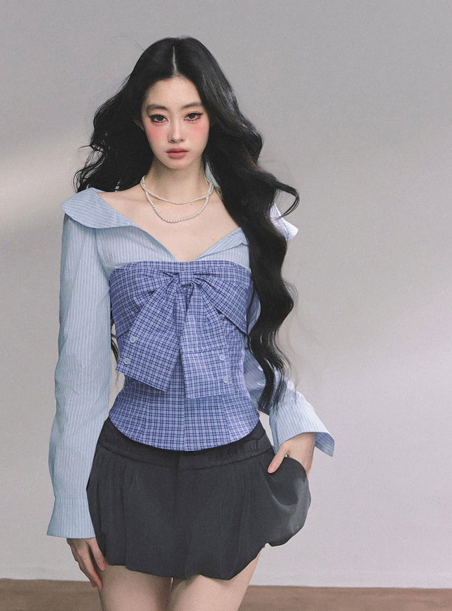 Bow Silhouette Blouse - Blue