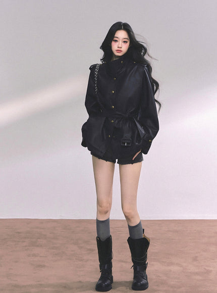 Command Charm Leather Jacket - Black