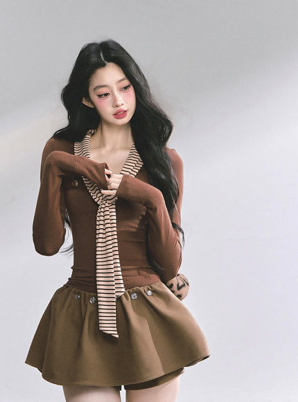 Marine Line Slim Top - Brown