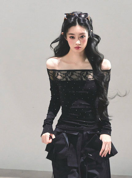 Stardust Sheer Lace Top - Black