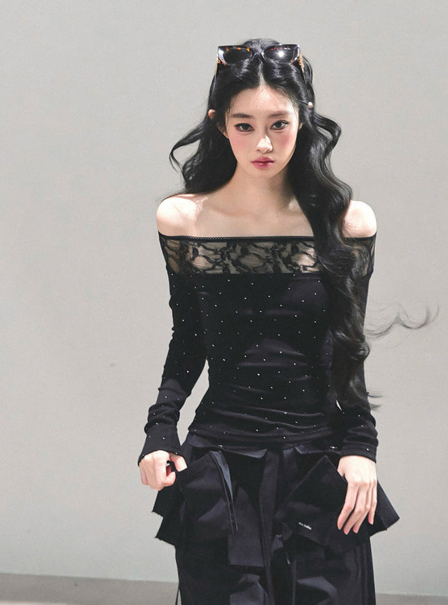 Stardust Sheer Lace Top - Black