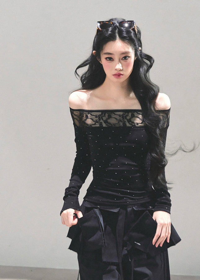 Stardust Sheer Lace Top - Black