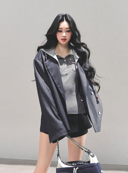 Urban Hooded Oversize Blazer - Gray