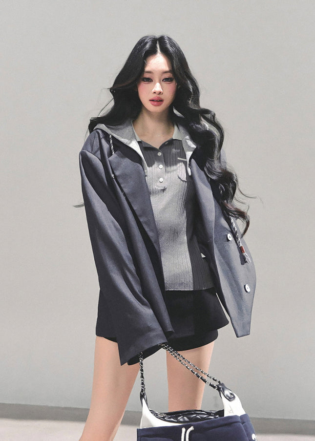 Urban Hooded Oversize Blazer - Gray