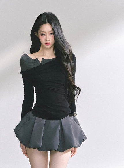 Off-Shoulder Slim Fit Top - Black
