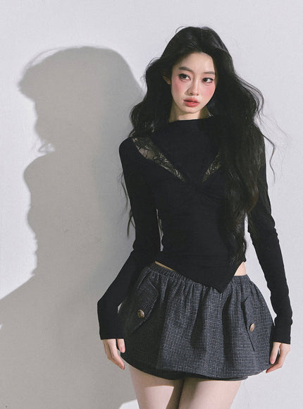 Bloom Lace V-Drape Top - Black