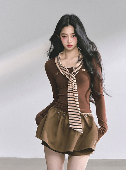 Marine Line Slim Top - Brown