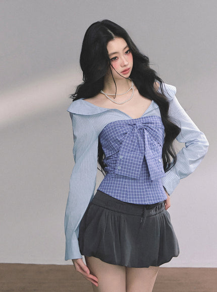 Bow Silhouette Blouse - Blue