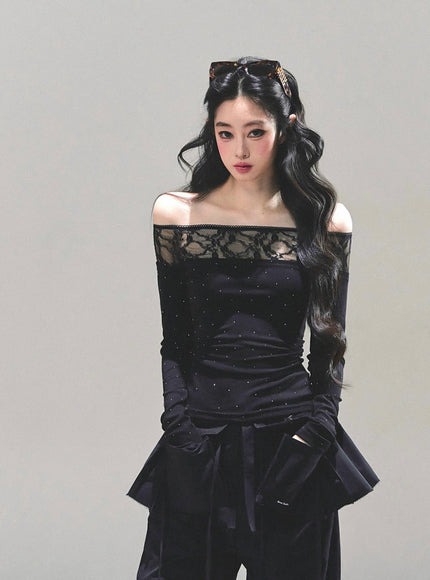 Stardust Sheer Lace Top - Black