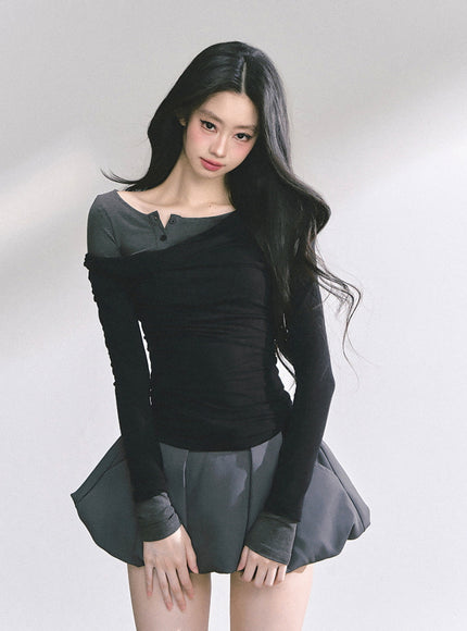 Off-Shoulder Slim Fit Top - Black