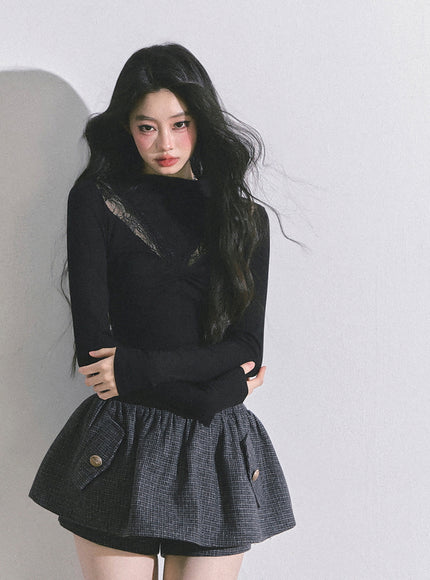 Bloom Lace V-Drape Top - Black