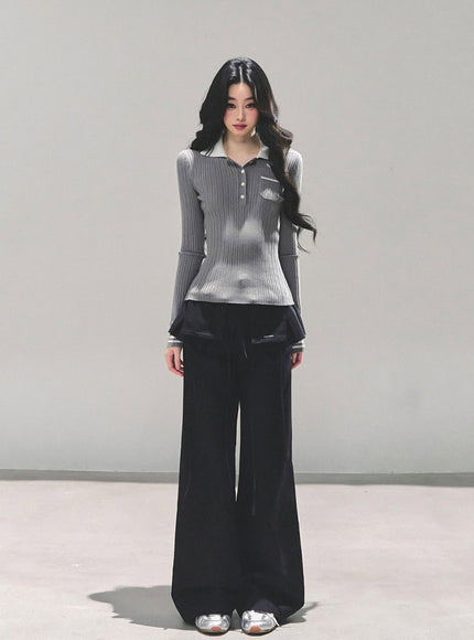 Utility Strap Wide-Leg Pants - Black