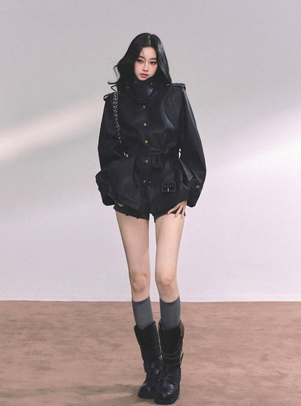 Command Charm Leather Jacket - Black