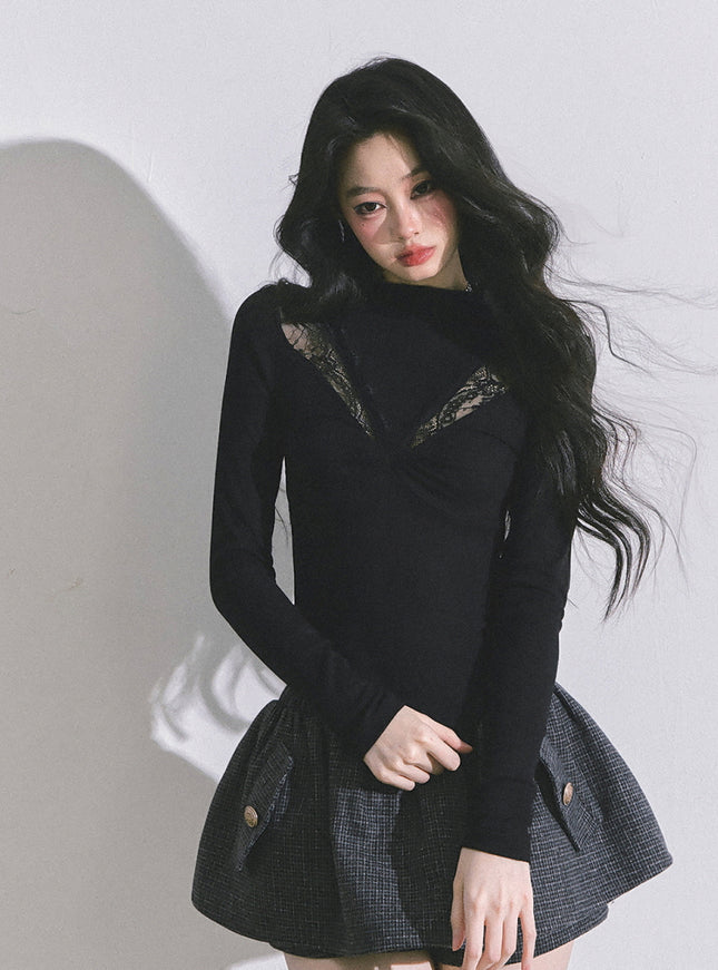 Bloom Lace V-Drape Top - Black