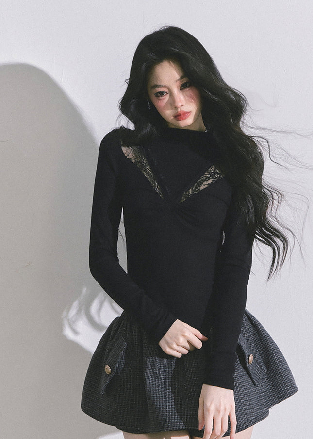 Bloom Lace V-Drape Top - Black