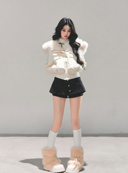 Urban Fur Accent Jacket - White