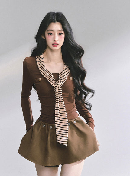 Marine Line Slim Top - Brown