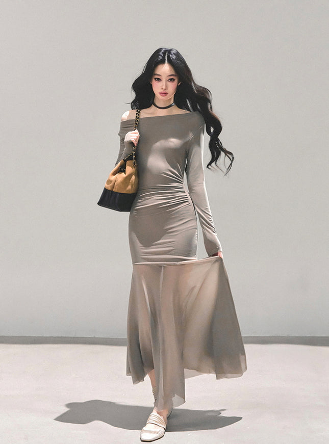 Ethereal Off-Shoulder Mesh Dress
