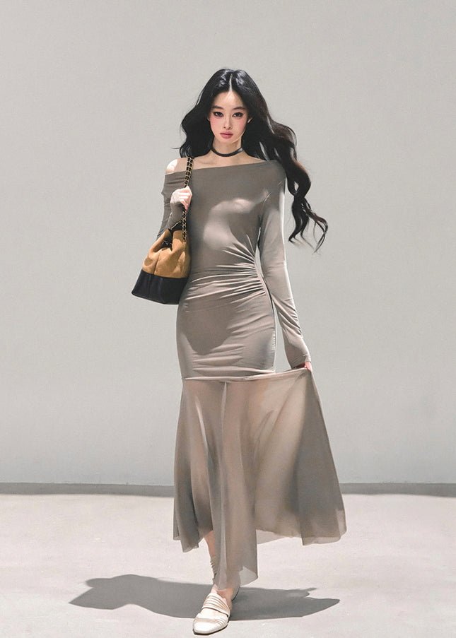 Ethereal Off-Shoulder Mesh Dress