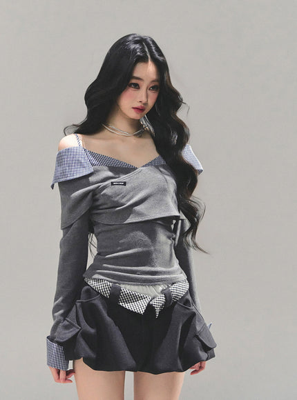 Street Check Overlay Shorts - Gray